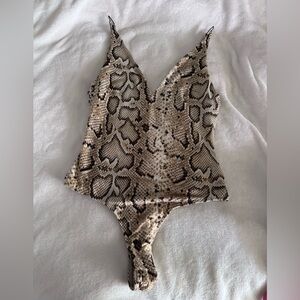 Astr Snake-Print Wrap Top in Brown and Cream